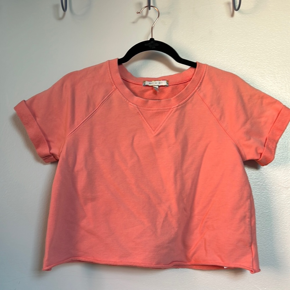 Anthropologie Eri + Ali Crew Sweatshirt Crop Top | Coral